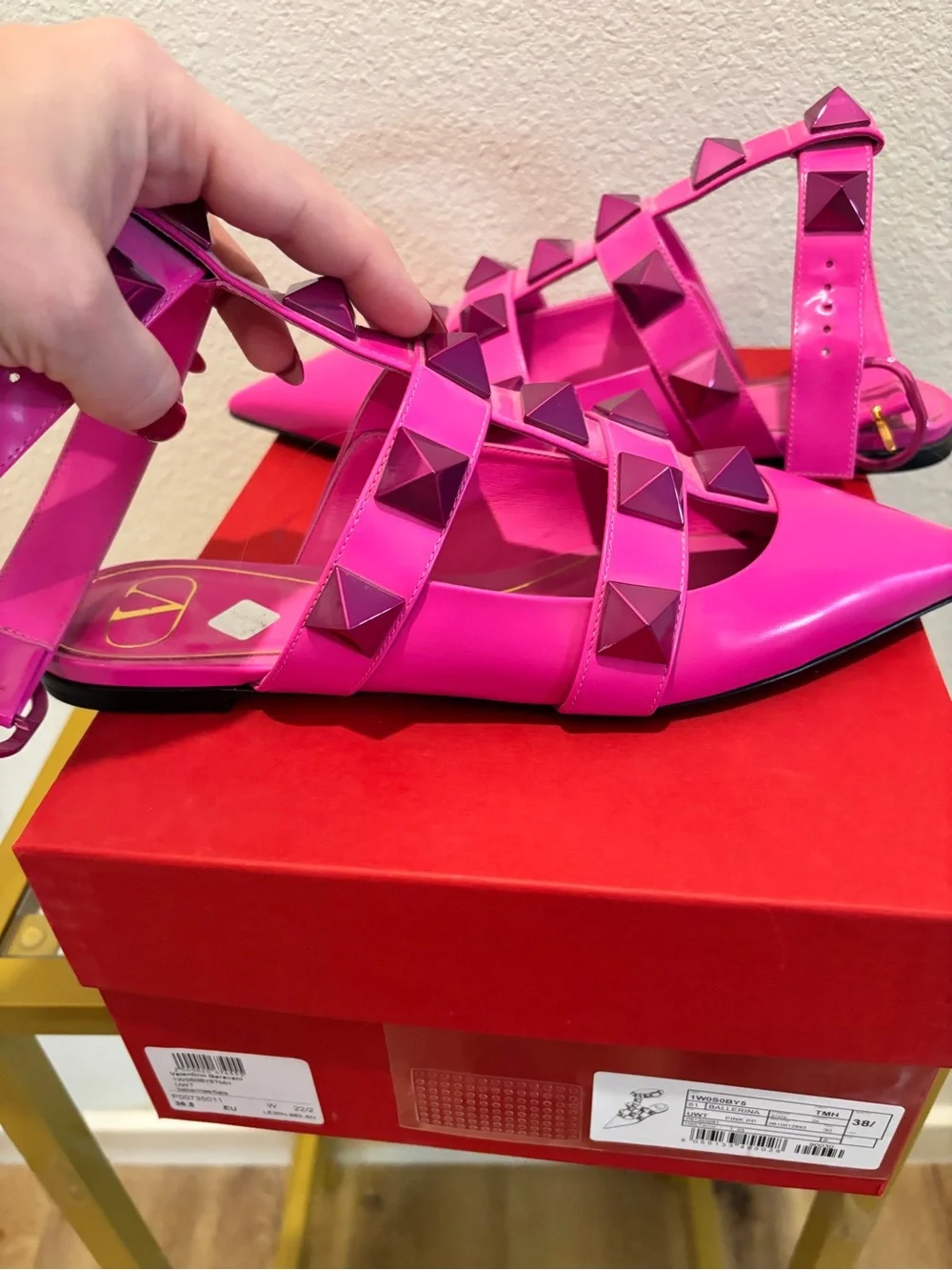 Valentino Garavani 'Roman Rockstud' Flats Pink, Size 38.5